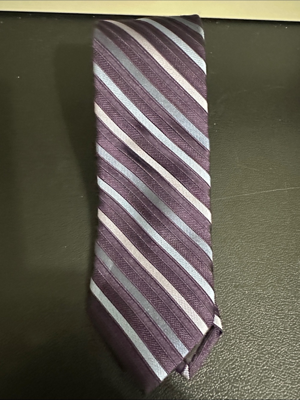 Calvin Klein Purple and Light Blue Striped Silk Tie